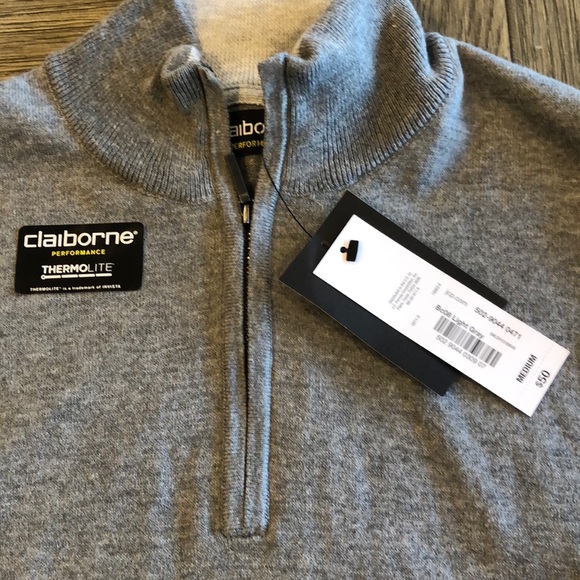 Mens liz Claiborne zip up sweater lightweight grey - Picture 2 of 3